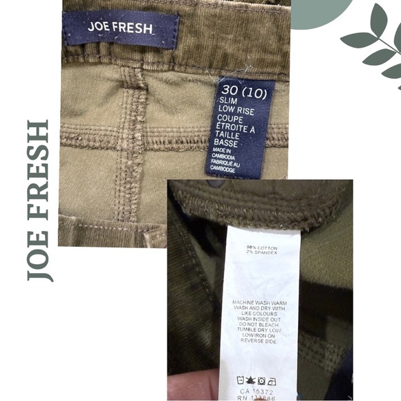 🛍️3/$40 Joe Fresh Slim Fit Corduroy Pants – Olive Green (Size 10 / 30) - Picture 7 of 7